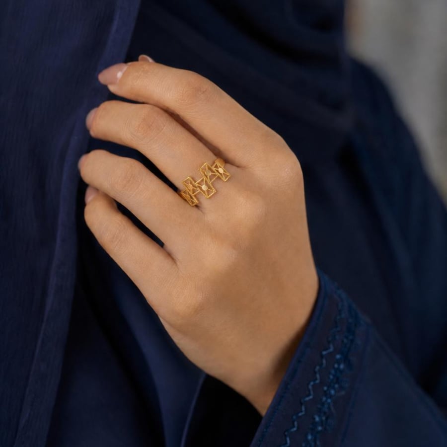 خاتم ذهب مستطيلات مع دائرة لماعة - عيار 21
