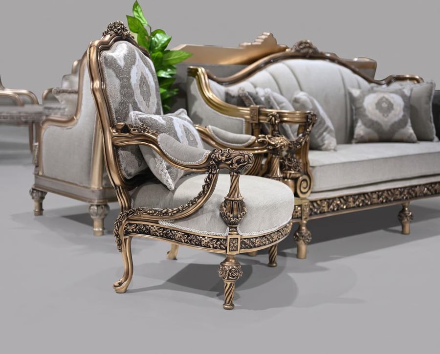 طقم رمانة - أريكة وسفينة وأكسسوارات منزلية فاخرة بتصميم كلاسيكي ذهبي