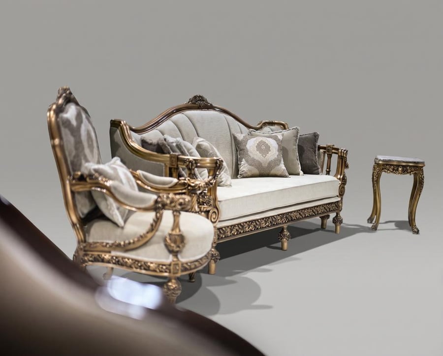 طقم رمانة - أريكة وسفينة وأكسسوارات منزلية فاخرة بتصميم كلاسيكي ذهبي