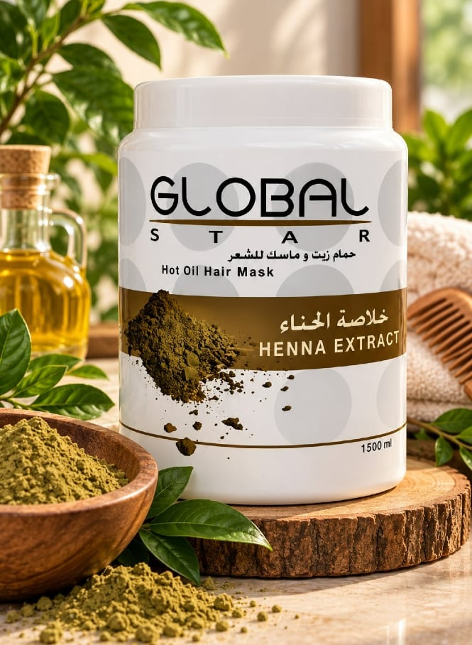 قناع شعر بزيت الأعشاب الساخن مع مستخلص الحناء، 1500 مل