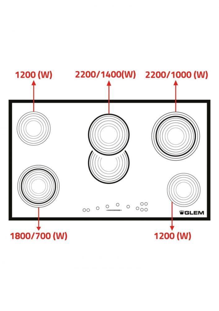 سطح جليم بلت-إن، (5) عيون كهرباء (سيراميك)، 88سم، تحكم باللمس