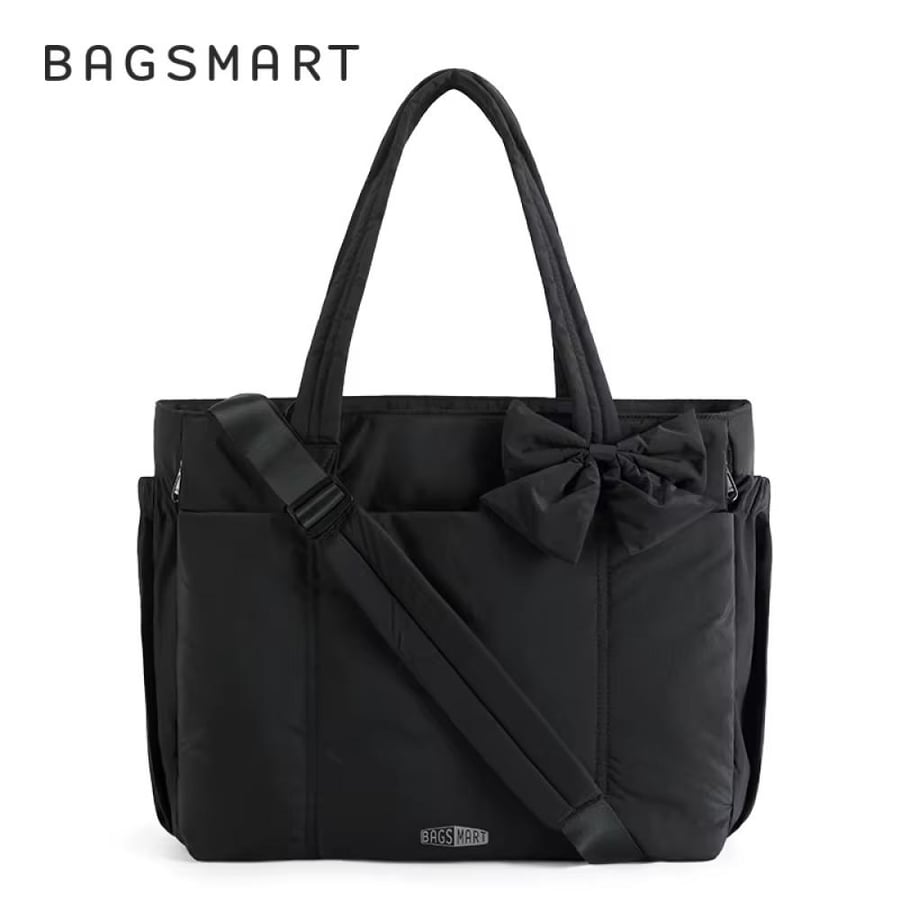 حقيبة كتف نسائية BAGSMART مبطنة مع فيونكة – حقيبة كبيرة للابتوب واليوغا والجيم