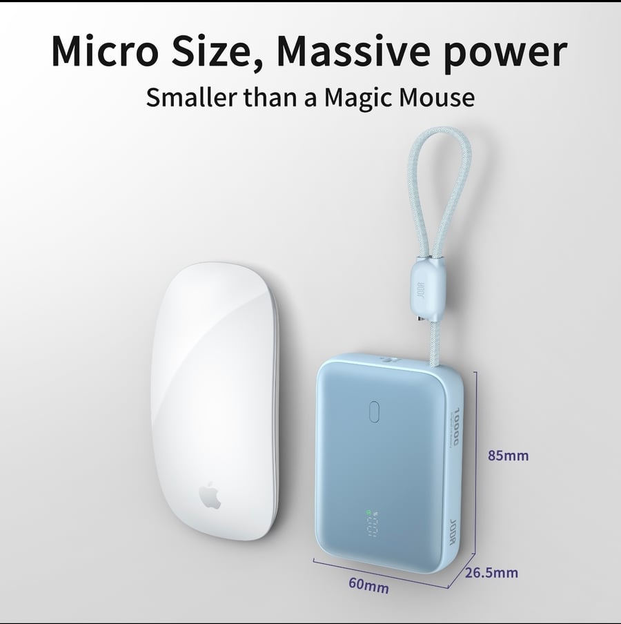 باور بانك JODA HALO 10 بسعة 10000mAh بكابل مدمج شحن سريع PD/PPS تصميم مدمج وخفيف - ازرق