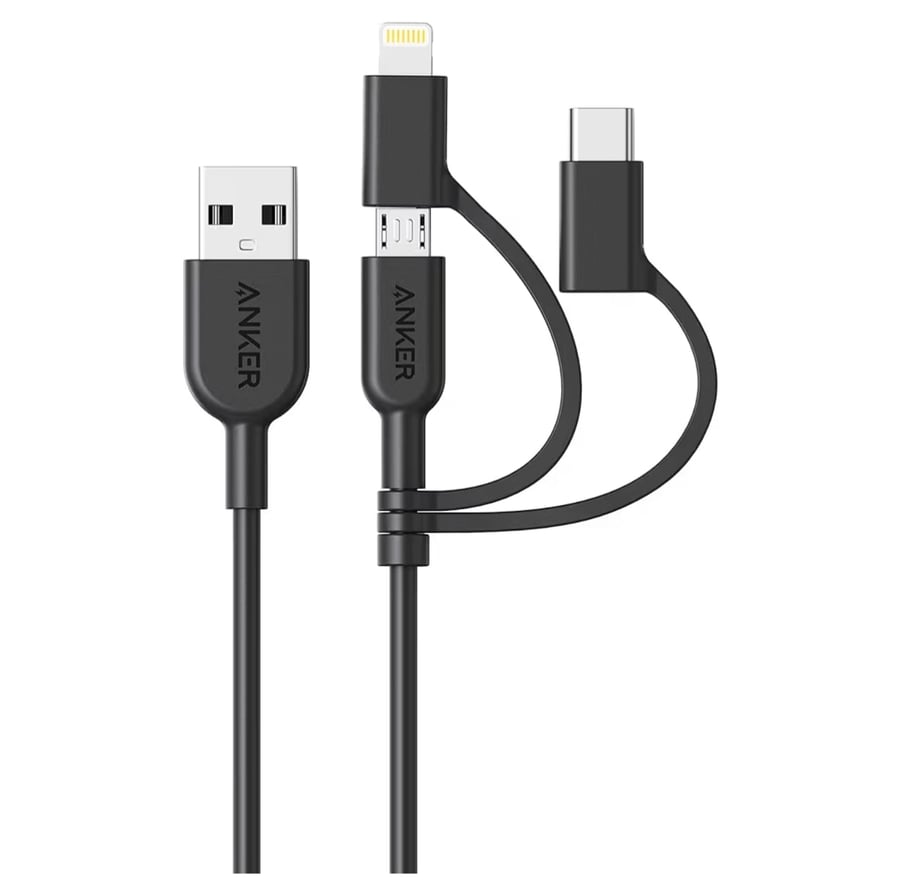 كيبل انكر 3 في 1 تايب سي ولايتنينج ومايكرو USB 0.9 متر