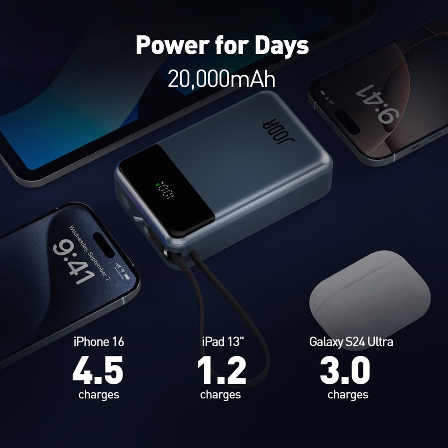 باور بانك 20000mAh JODA SHARG 20 بكابل مدمج شحن سريع 65W PD