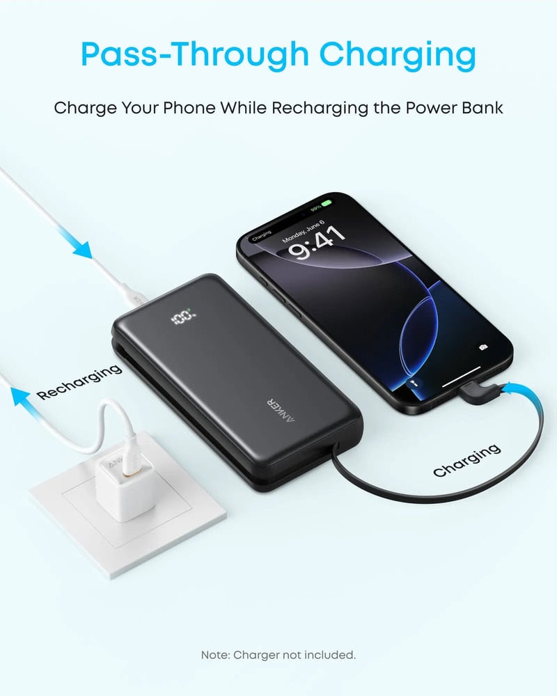 باور بانك انكر 20000mAh 22.5W سريع مع كيبل تايب سي مدمج