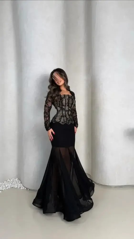 فستان سهره اسود دانتيل كورسيه جورجيت