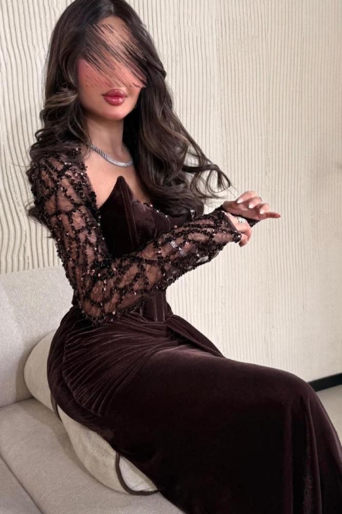 فستان بنى مخمل