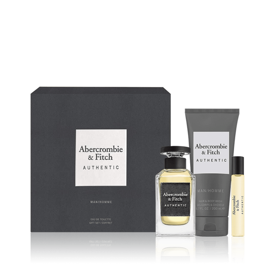 مجموعة عطر أوثينتيك مان من أبركرومبي آند فيتش أو دو تواليت 100 مل + بخاخ سفر أو دو تواليت 15 مل + غسول شعر وجسم 200 مل