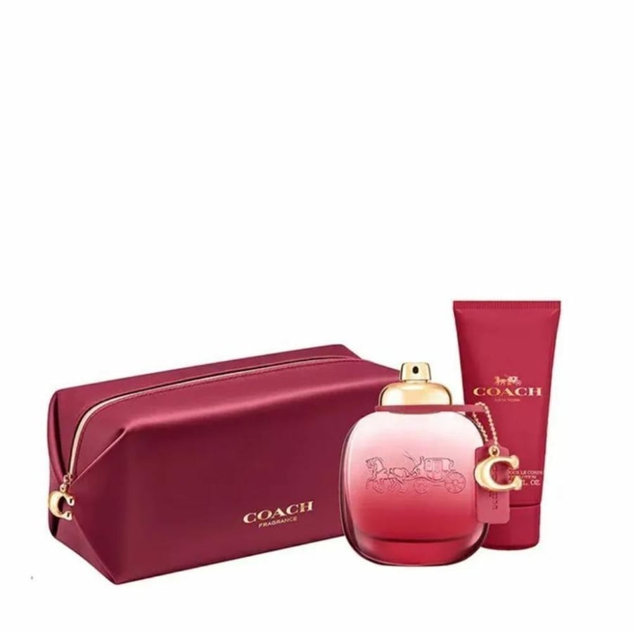 طقم عطر وايلد روز من كوتش للنساء أو دو برفان 90 مل + لوشن الجسم المعطر 100 مل + حقيبة