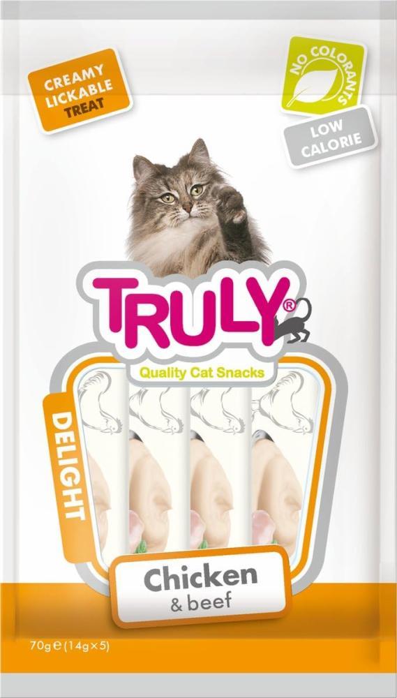 مكافات قطط ترولي كريمية دجاج مع اللحم البقري 5 اظرف 5x14جم treats Truly creamy chicken and beef 5pieces 5x14gm