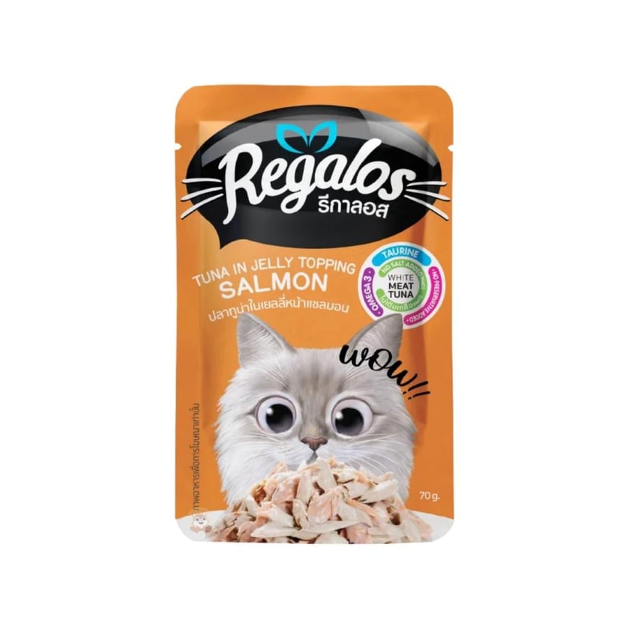 ريقالوس اظرف طعام رطب للقطط بالتونة والسلمون في الجيلي 70جم  Regalos Wet food cat tuna and salmon in jelly 70gm