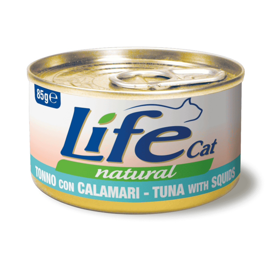 Life cat wet food for adult cats with tuna and squid 85 gm