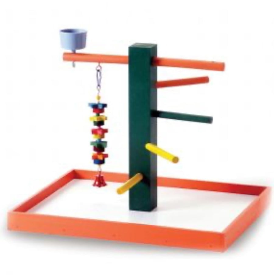 Prevue platform stand for playing with a plate of food for the parrot and the cockatiel cocktail