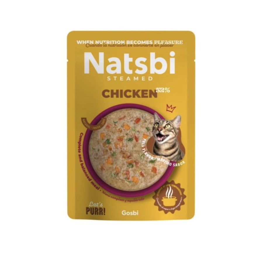 ناتسبي اظرف طعام رطب للقطط البالغة بنكهة دجاج مطهو على البخار 80 جم Natsbi steamed  adult wet food cat with chicken 80gm