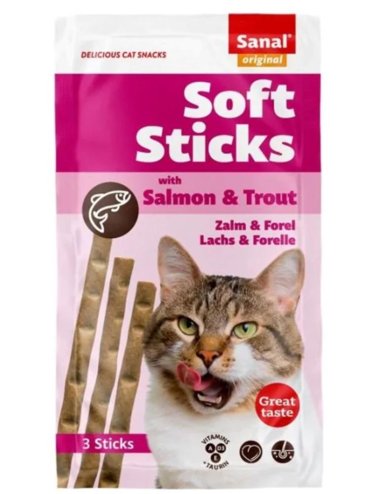مكافات سانال ستيك وجبة خفيفة من العصي اللينة بالسلمون والتراوت 3 قطع 15جرام treats cat stick sanal salmon and trout 3pieces 15gm