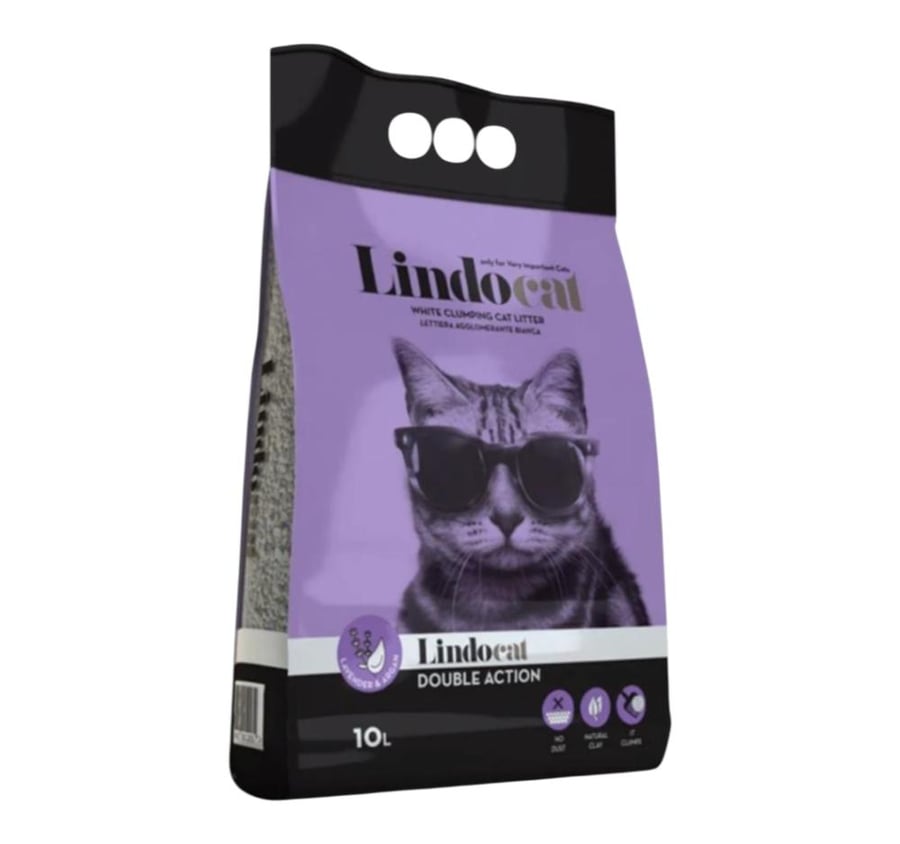 ليندو كات رمل للقطط العطر مزدوج برائحة لافندر وزيت الارجان 10لتر Lindo cat double action lavender and argan cat litter 10L