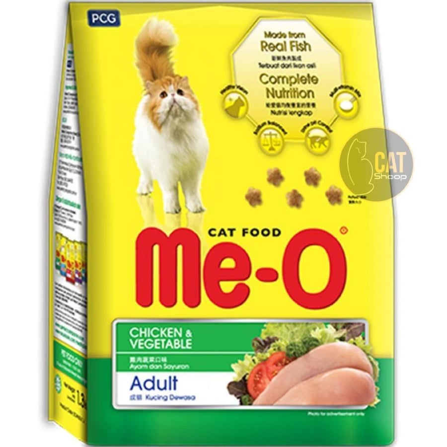 ميو او اكل جاف للقطط البالغة بالدجاج والخضروات 1.2كج me-o adult chicken and vegetable dry food cat 1.2kg
