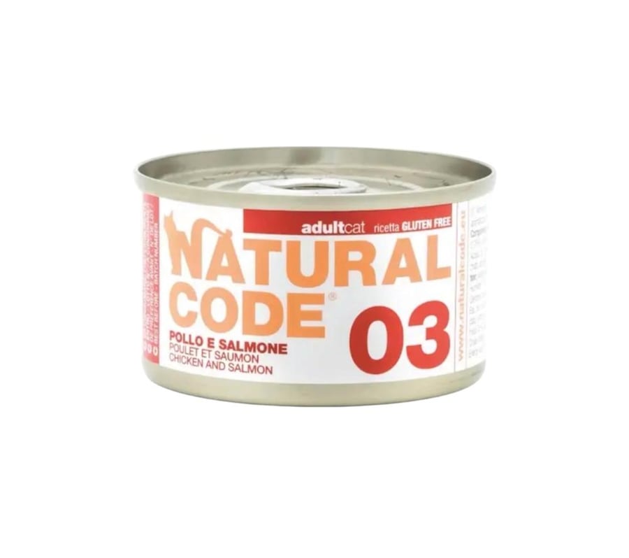 ناتشورال كود 03 طعام رطب للقطط البالغة ب نكهة الدجاج والسلمون بالمرق 85 جم Natural Code 03 wet food adult cat chicken and salmone in gravy 85gm
