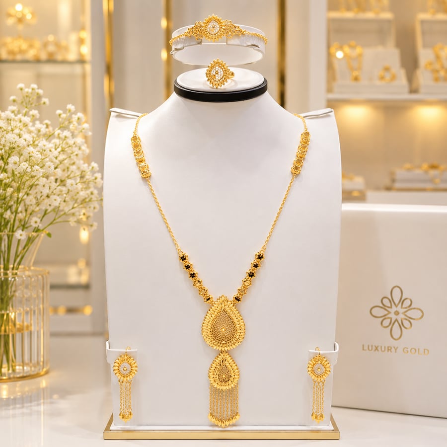 طقم مطلي بالذهب عيار ٢١