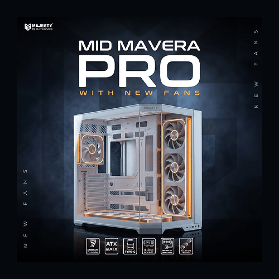 كيس ماجستي مافيرا  ابيض  Majesty Mid Mavera Pro ARGB Mid Tower Gaming Case | 7 ARGB Fans,  – White
