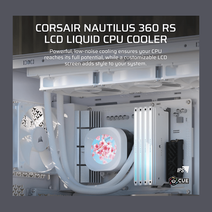 مبرد معالج مائي CORSAIR NAUTILUS 360 RS LCD مقاس 360mm بشاشة LCD - أبيض