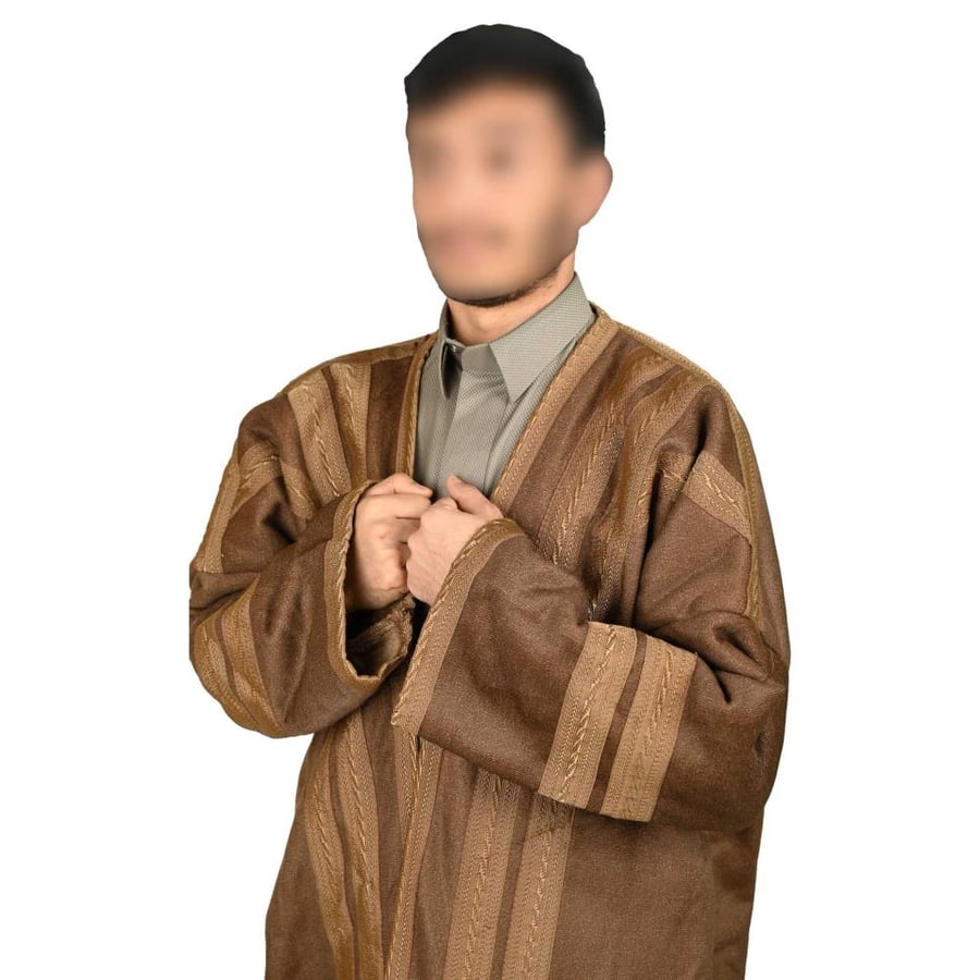 فروة رجالية مخمل - بني مخطط فاتح