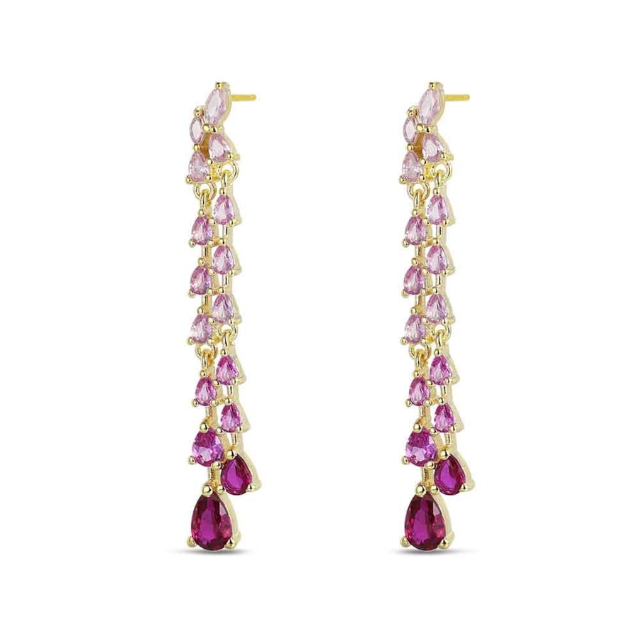 Gold-Plated Double Dangle Earrings with Red Stones