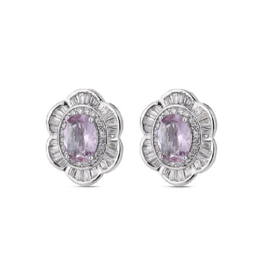 Silver Omega-Back Star Earrings in Amethyst