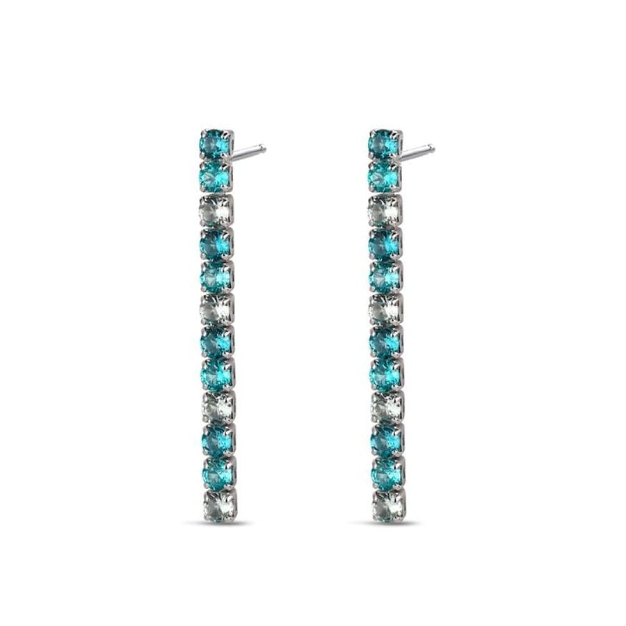 Silver Riviere Dangle Earrings in Aquamarine Tones