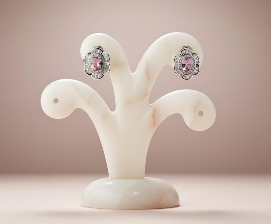 Silver Omega-Back Star Earrings in Amethyst