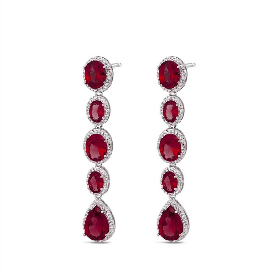 Silver Velora Earrings with Radiant Red Stones