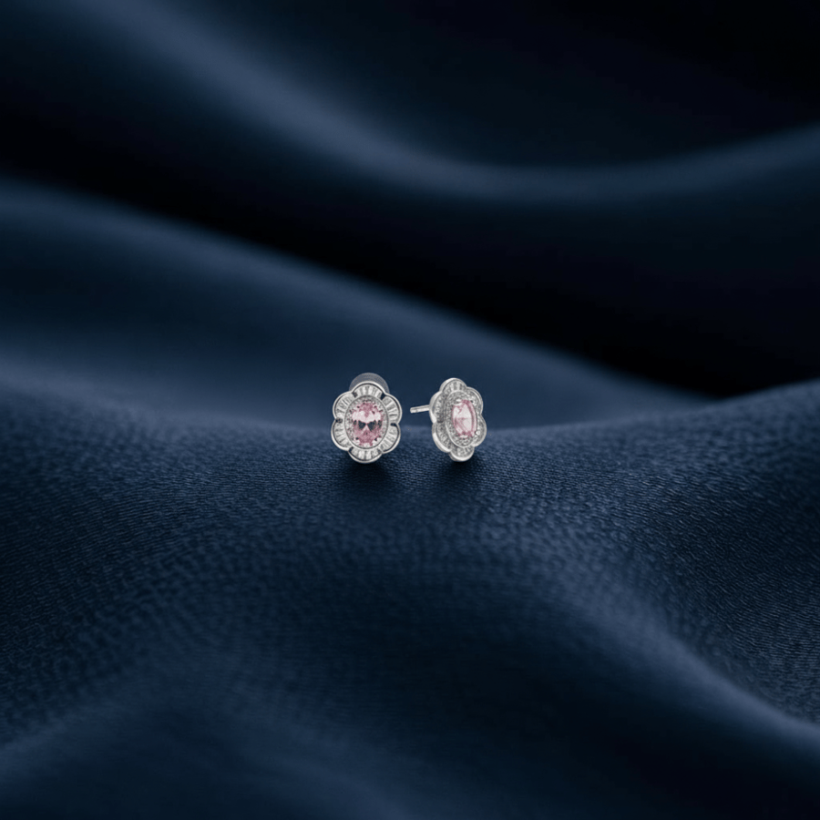 Silver Omega-Back Star Earrings in Amethyst