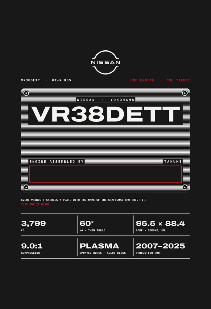 تيشرت نيسان GT-R VR38DETT لوحة الصانع — أسود