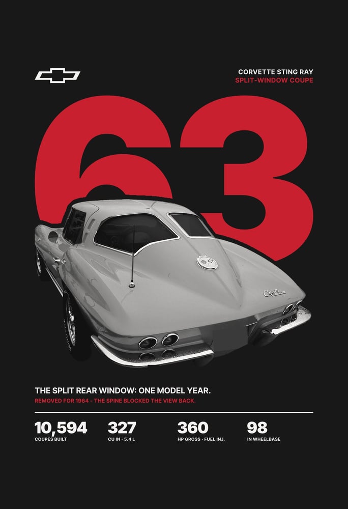 تيشرت شيفروليه Corvette Sting Ray 1963 الزجاج المقسوم — أسود