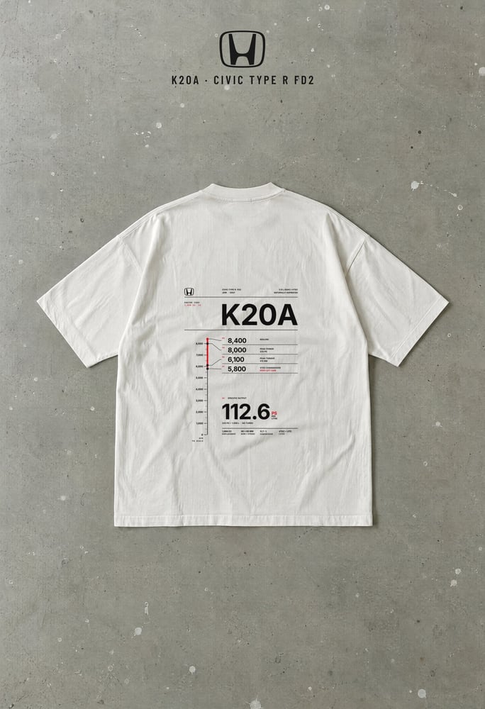 تيشرت هوندا K20A Civic Type R FD2 ريدلاين 8400 — أبيض