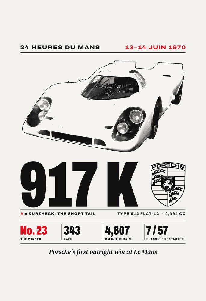 تيشرت بورشه 917 K كورتسهيك لومان 1970 — أبيض
