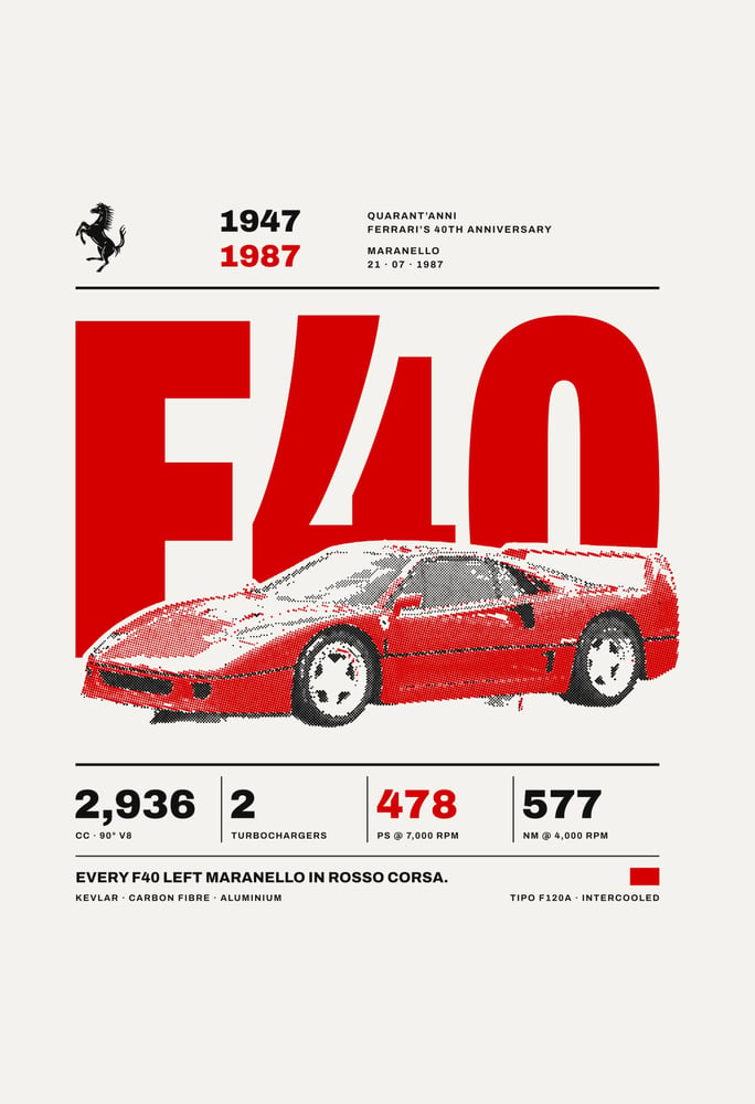 تيشرت فيراري F40 كوارانتا — أبيض