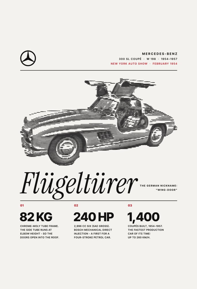 تيشرت مرسيدس 300 SL W198 الأبواب الجناحية — أبيض