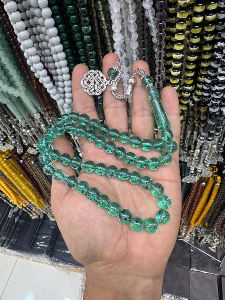 مسباح بكلايت اخضر شفاف طربزونة معدن