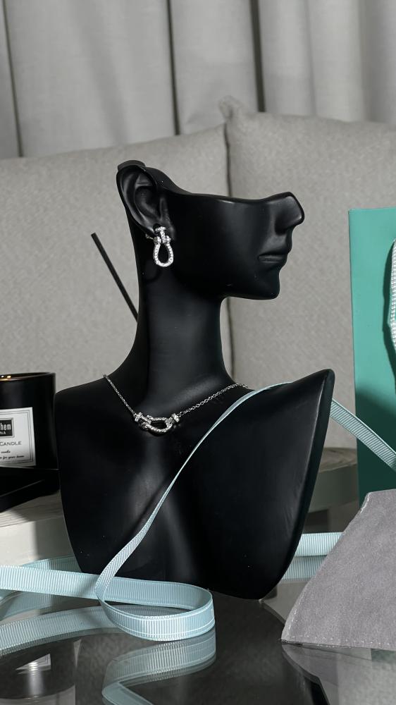 طقم حلق وسلسله لون فضي TIFFANY & Co