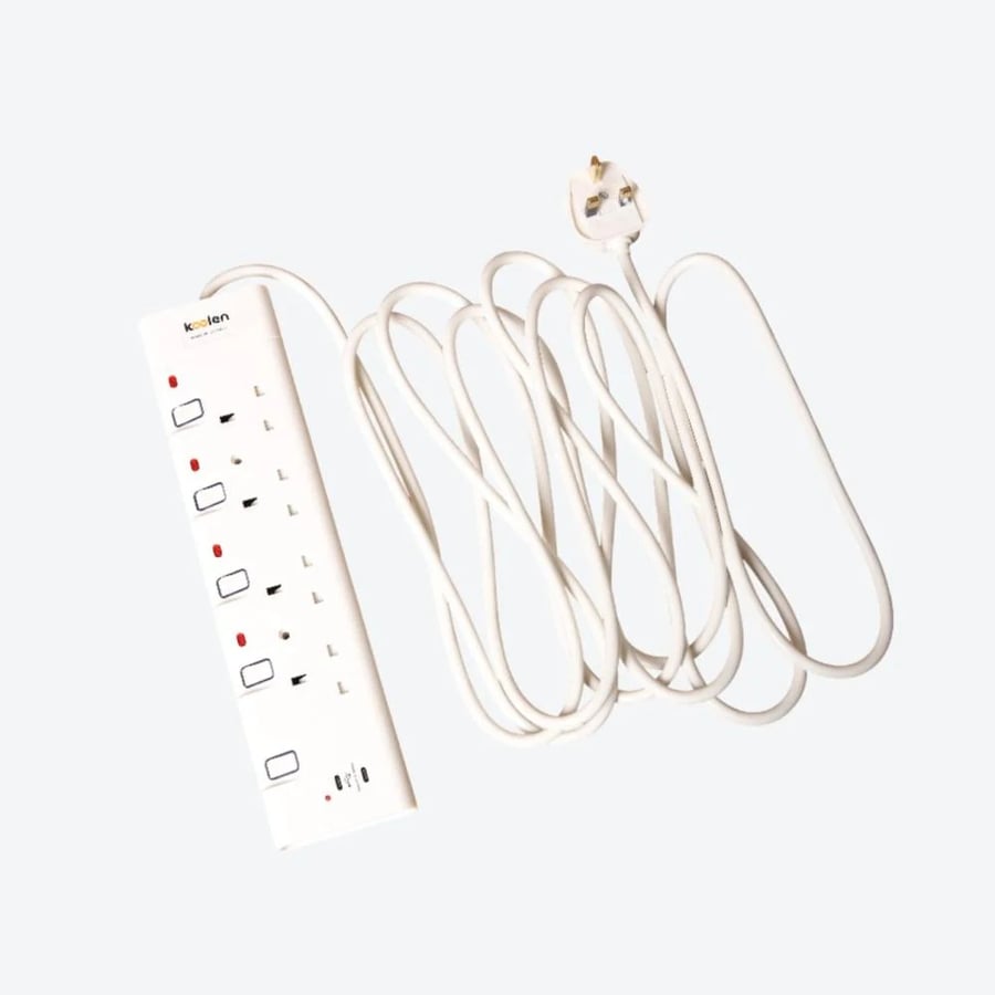 Colen electrical extension with 4 outlets, 2 Type C ports, 5-meter cable, white color