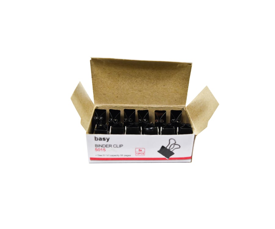 Black 15mm Binder Clips - 12 Count