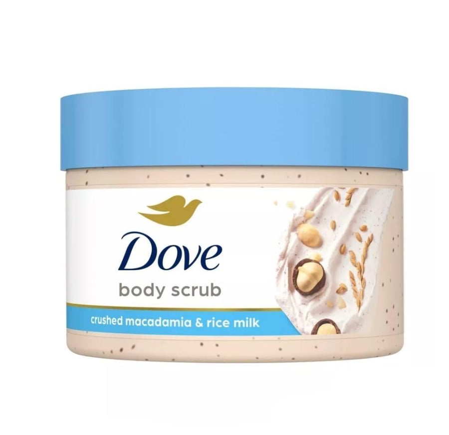 Dove body scrub with macadamia and rice milk, moderate, 298g