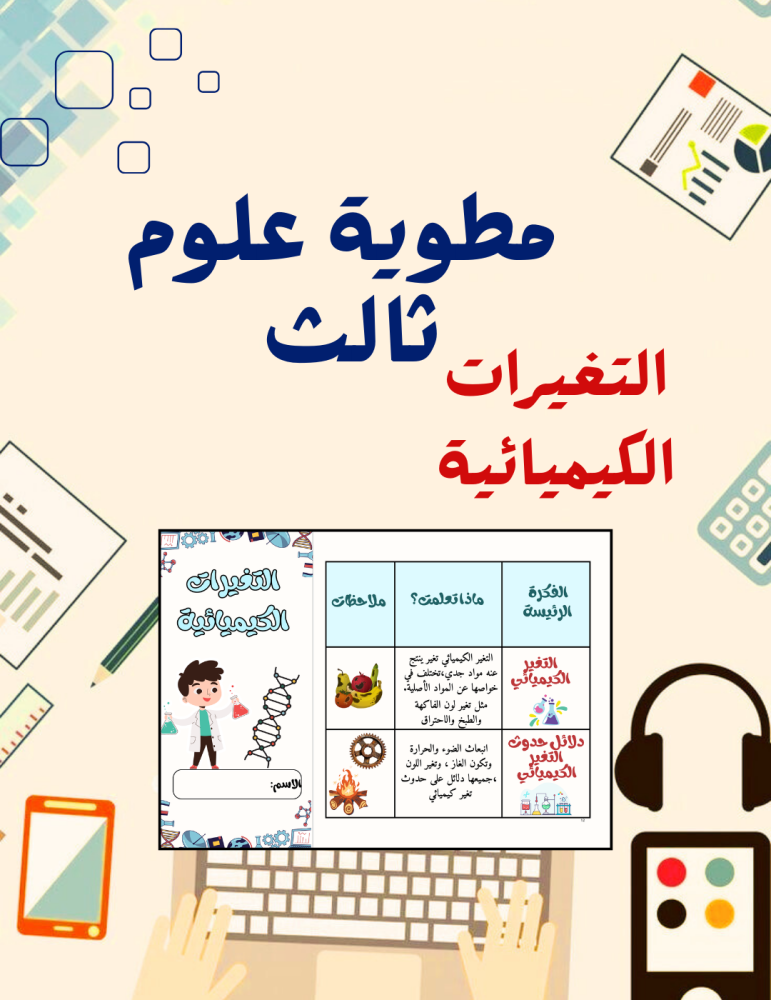 مطوية التغيرات الكيميائية علوم ثالث
