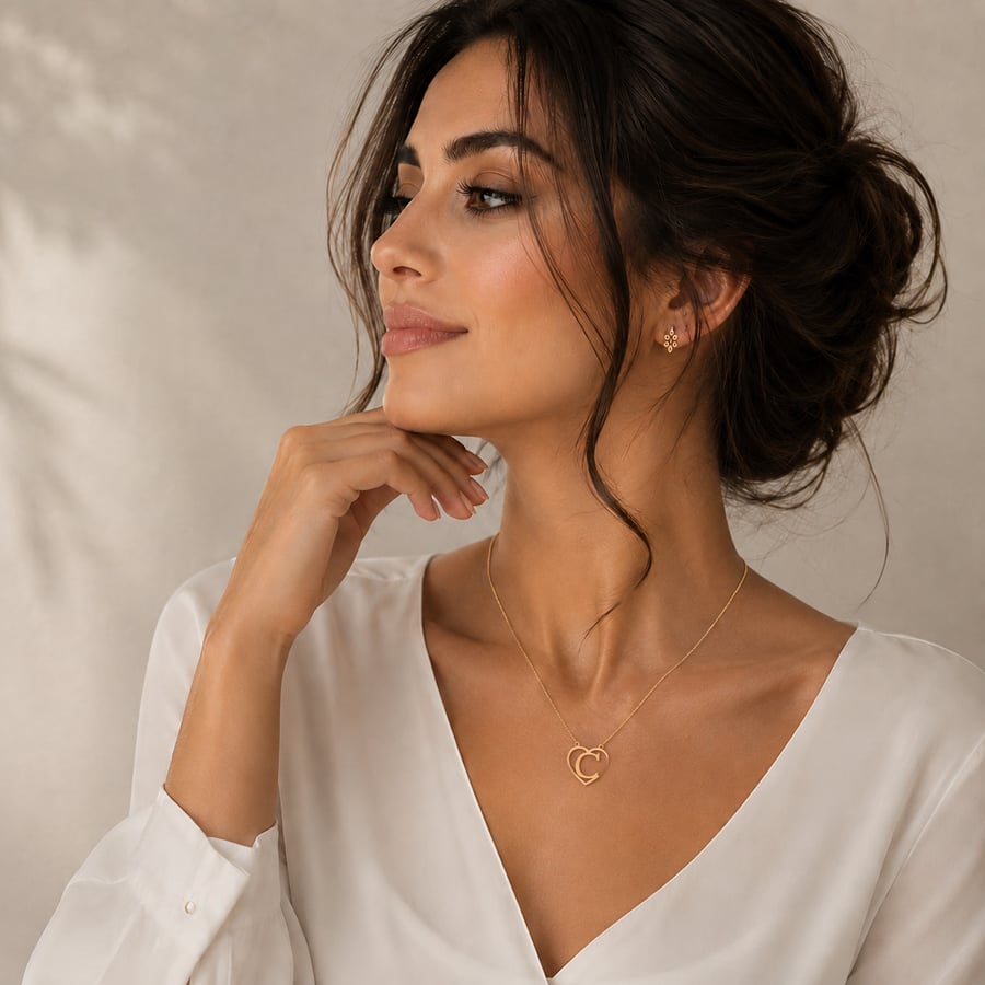 عقد ذهب عيار 18 حرف C داخل قلب