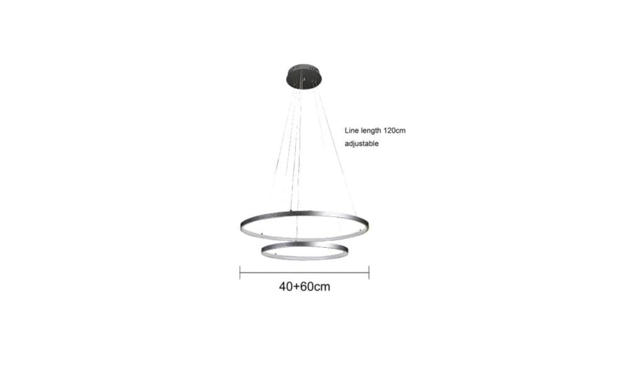 Chandelier modern two rings silver frame diameter 60 cm + 40 cm