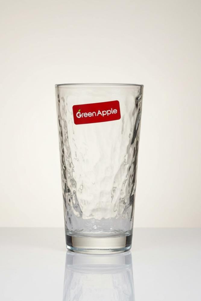 Glass cup Green Apple (225 ml) with textured engraved surface 5 pieces