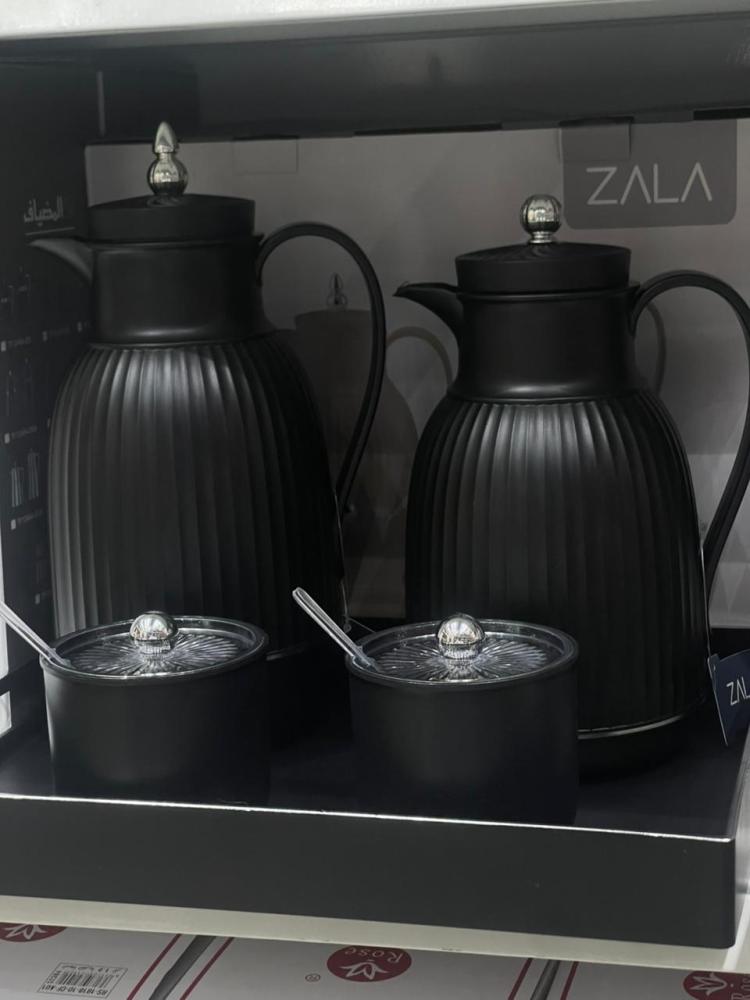 ZALA  طقم ترامس شاهي & قهوة + صحن ضيافة + 2 سكرية + ملعقتين  متوفر بلونين