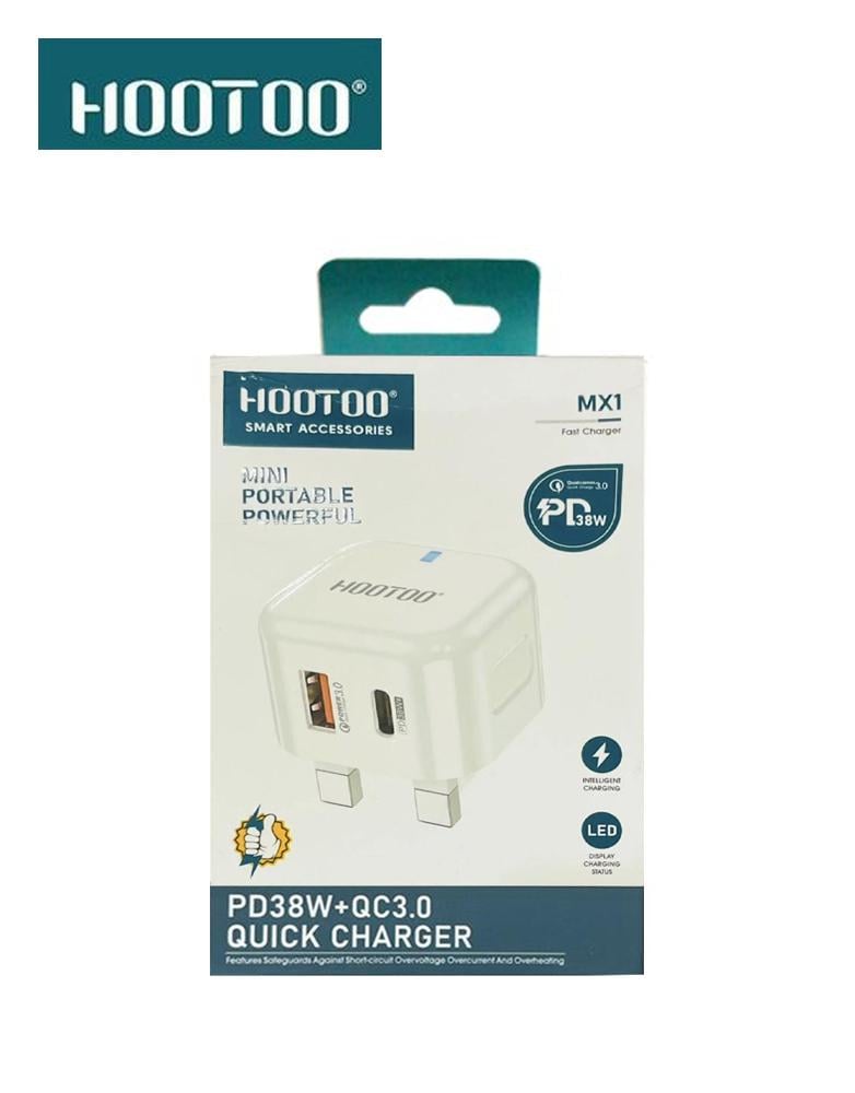 HOOTOO MX2 CHARGE USB + Type-C 38W شاحن منزلي 38وات مخرج يو أسبي وتايب سي شحن سريع جودة عالية